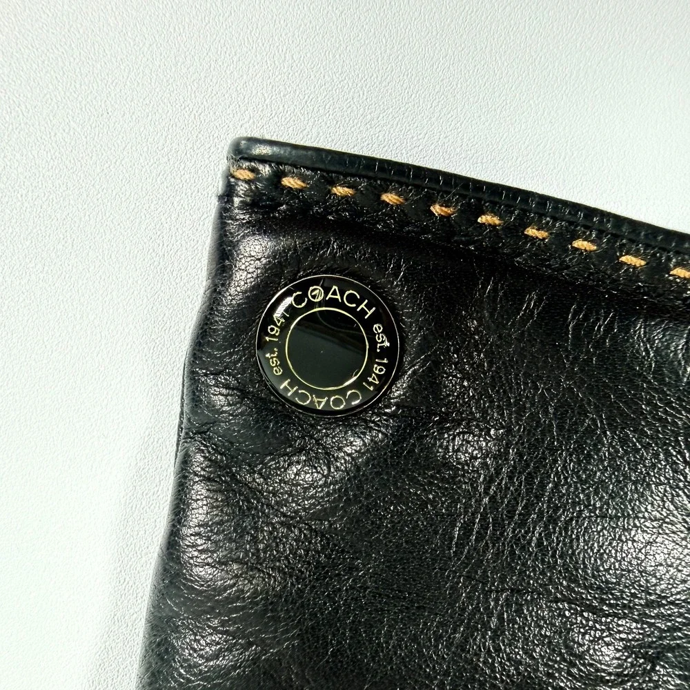 COACH Black Leather Gloves Womens Knit Lined Button Accent With Original Box